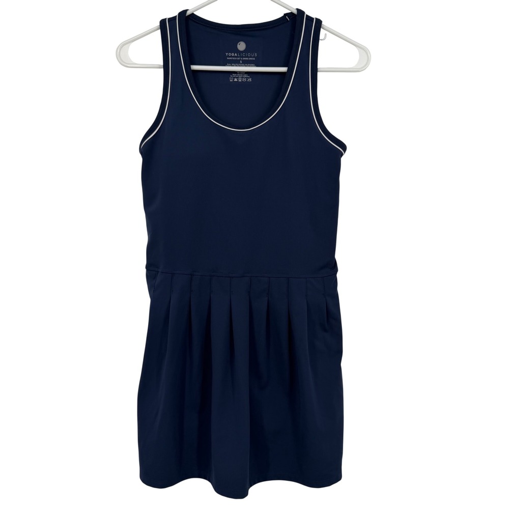 Yogalicious Swing Dress Womens S Navy Blue Nudetech Pleated Tennis Preppy